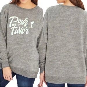 WILDFOX ‘Pour Favor’ Wine Crewneck Graphic Sweatshirt Gray Women’s Size XL